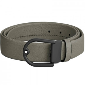 Кожаный ремень 35 мм из кожи серого цвета, пряжка в форме подковы